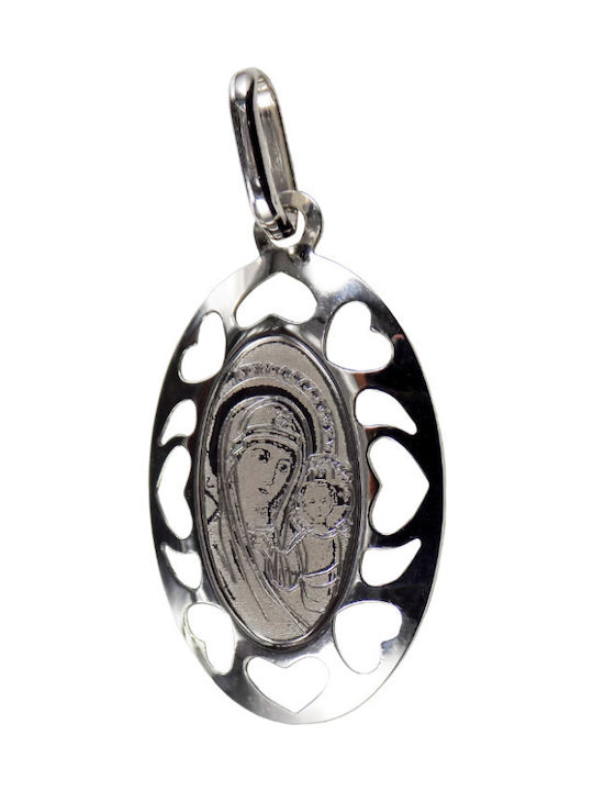 Roloi Kaliamanis Pendant Kids Talisman with the Virgin Mary made of White Gold 14K PM1085