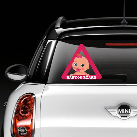 Σήμα Baby on Board με Αυτοκόλλητο Ροζ