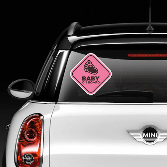 Σήμα Baby on Board με Αυτοκόλλητο Ροζ
