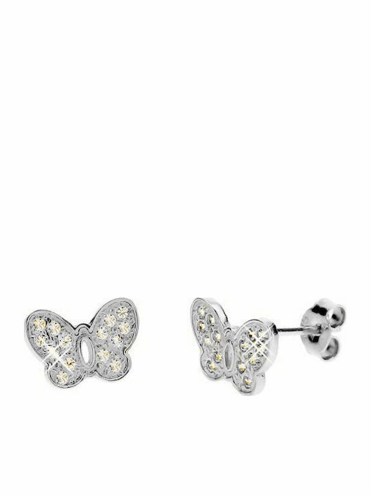 Kids Earrings Studs Butterflies from White Gold 14K
