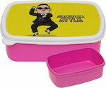 Psy Gangnam Style Kids Lunch Plastic Box Pink L18xW13xH6cm