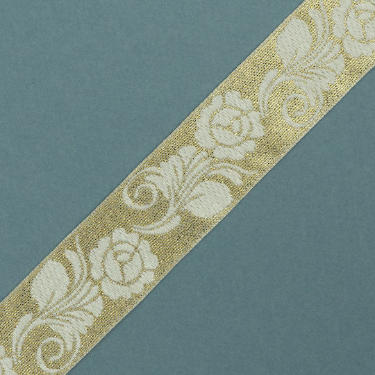 Кордела Тъкан Jacquard Кремаво Златист Lurex Кремаво Рози 3см Метър