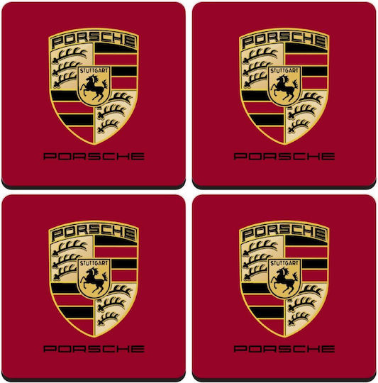 Koupakoupa Porsche Untersetzer Hölzernes Rot 4Stück