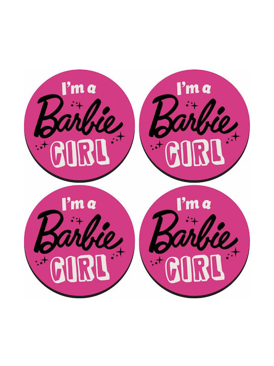 Koupakoupa I'm Barbie Girl Σουβέρ Στρογγυλό Ξύλινο Ροζ 4τμχ