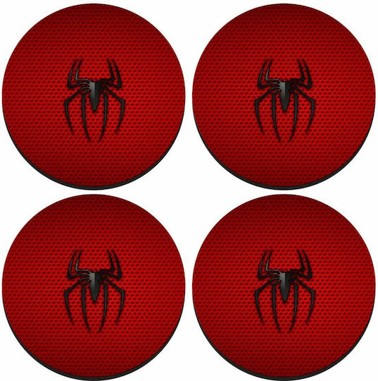 Koupakoupa Round Wooden Red Coasters 4pcs