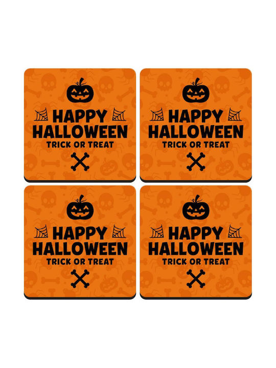 Koupakoupa Wooden Orange Coasters Happy Halloween Pumpkin 4pcs