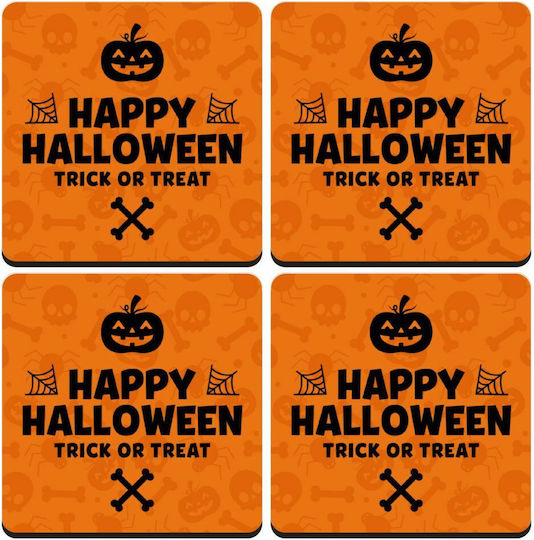 Koupakoupa Happy Halloween Pumpkin Σουβέρ Ξύλινο Πορτοκαλί 4τμχ