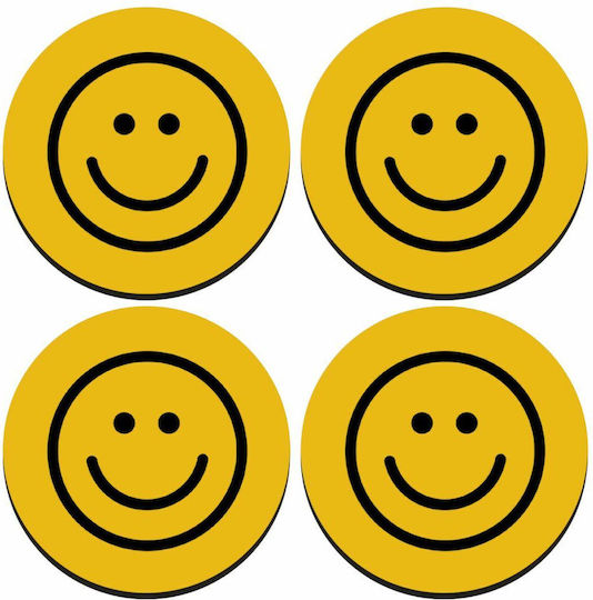Koupakoupa Round Wooden Yellow Coasters Smile Classic 4pcs