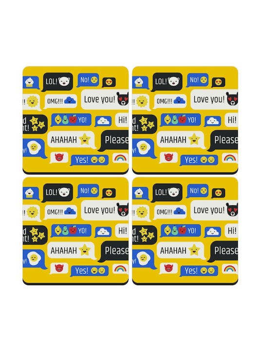 Koupakoupa Emoji's Text Messages Сувенир Дърво Жълт 4бр
