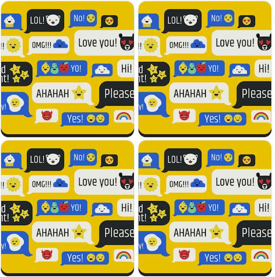 Koupakoupa Emoji's Text Messages Untersetzer Hölzernes Gelb 4Stück