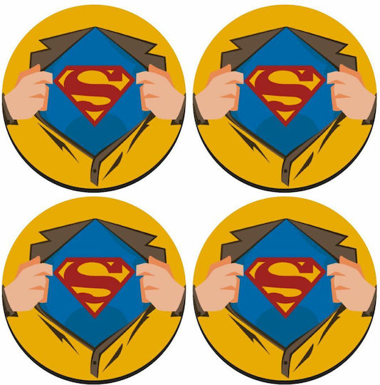 Koupakoupa Superman Hands Σουβέρ Στρογγυλό Ξύλινο Κίτρινο 4τμχ