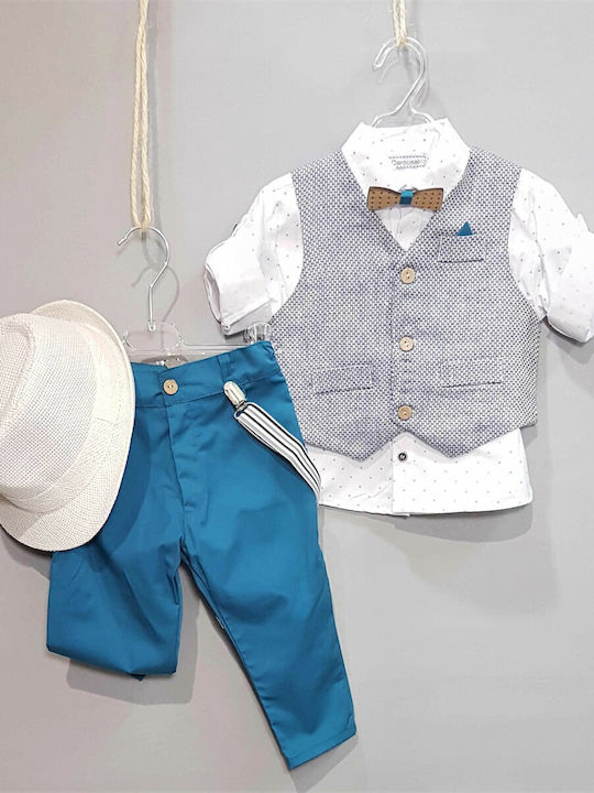 Carousel Costum de Botez cu Vestă pentru Băiat Albastru 6buc