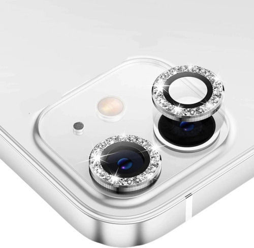 Glitter Crystal Ring Style Протектор за камера Метална рамка Сребрист за iPhone 12 Pro Max