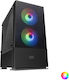 Mars Gaming MCZ Compact Gaming Midi-Turm Computergehäuse mit Seitenfenster und RGB-Beleuchtung Schwarz