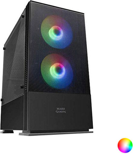Mars Gaming MCZ Compact Gaming Midi-Turm Computergehäuse mit Seitenfenster und RGB-Beleuchtung Schwarz