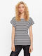 Only Women's Blouse Cotton Short Sleeve Striped Black