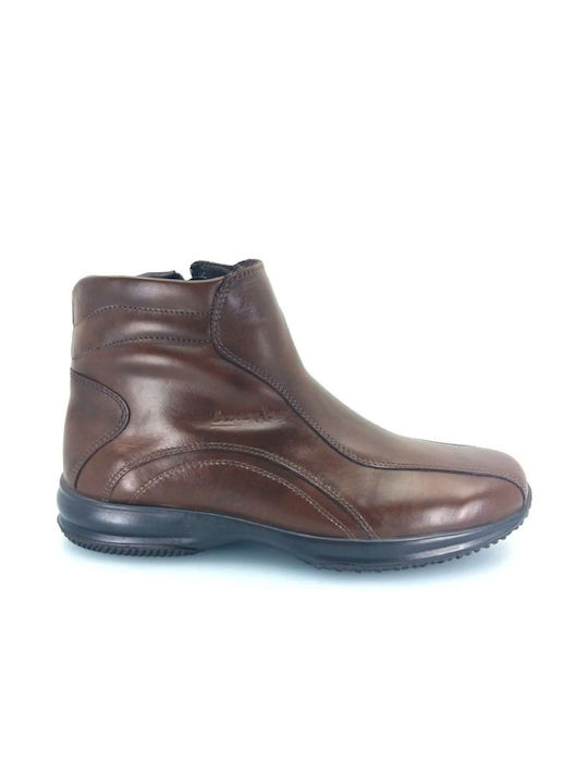 Boxer Men's Leather Boots with Zipper Brown
