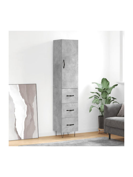 Wooden Office Cabinet Grey Concrete 34.5x34x180cm