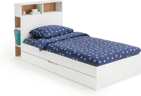 Pat pentru Copii Clasic Single cu Pat Glisant Alb pentru Saltea 90x190cm