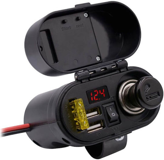 Încărcător pentru Motocicletă cu Porturi: 2xUSB & 1xBriquet