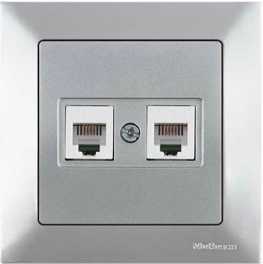Mutlusan Candela Διπλή Πρίζα Δικτύου RJ45 με Πλαίσιο σε Ασημί Χρώμα 12387