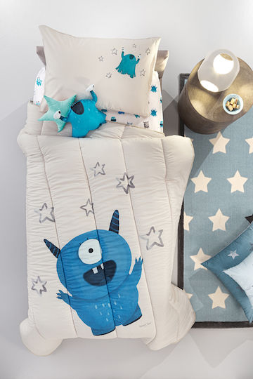 Saint Clair Kids Duvet Set Single with Pillowcase with Microfiber Filling Monsters Blue 160x220cm