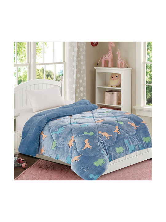 Dimcol Kids Duvet Cover Glow in the Dark Single Dinosaur Blue 160x220cm