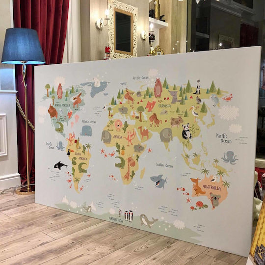 Детски Панел Карта С Животни 65x95см