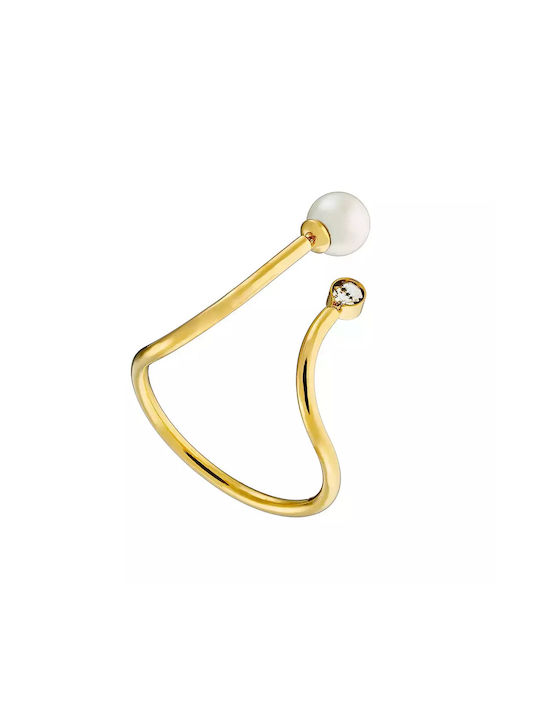 Oxzen Women's Gold Plated Steel Ring with Pearl