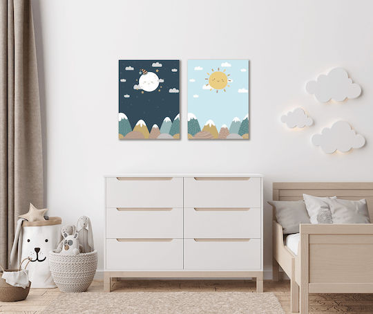 Kids Wall Art 2 Piece Day and Night 45x65cm