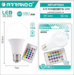 Arrango Bec inteligent LED 10W pentru Soclu E27 și Formă A70 RGB