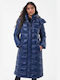 Women's Long Puffer Jacket for Winter with Hood Blue