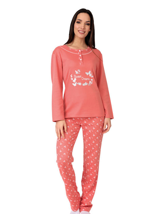 Lydia Creations Winter Women's Pyjama Set Cotton Peaches