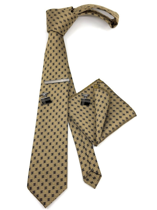 Legend Accessories Τυπου Micro Herren Krawatten Set Gedruckt in Braun Farbe