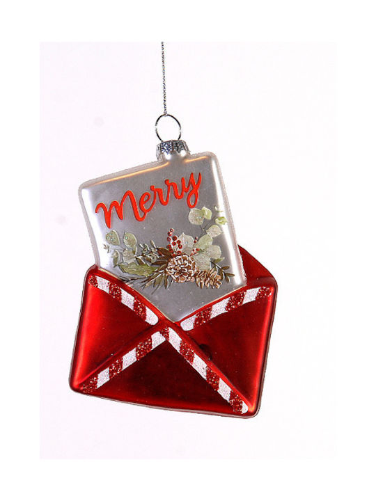 Merry Κρεμαστό Christmas Glass Label Ornament Red