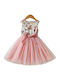 Rochie pentru Copii Fără mâneci Din tul Floral Set cu Accesorii Pink