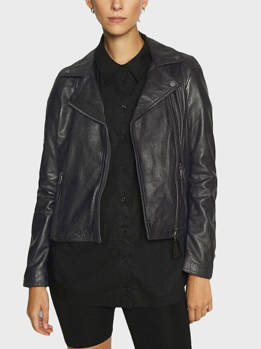 Oakwood Women's Short Lifestyle Leather Jacket for Winter BLACK