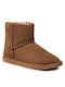 Leather Kids Snow Ankle Boots with Zipper Brown