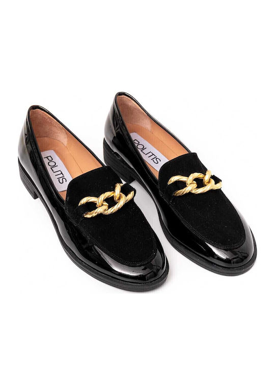 Patent Leather Women's Moccasins in Black Color