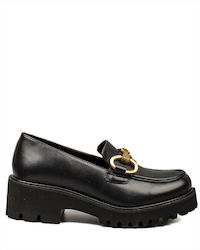 Adam's Shoes Δερμάτινα Γυναικεία Loafers σε Μαύρο Χρώμα