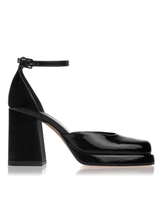 Sante Patent Leather Black High Heels with Strap