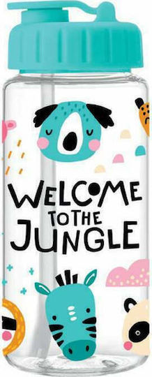iDrink Jungle Kids Water Bottle Plastic with Straw Green 400ml