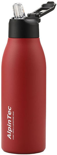 AlpinPro Μπουκάλι Θερμός Ανοξείδωτο 600ml Κόκκινο με Καλαμάκι