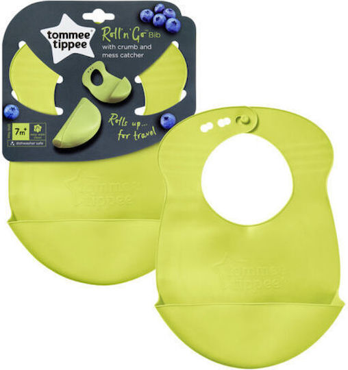 Tommee Tippee Roll N Go Αδιάβροχη Σαλιάρα Σιλικόνης με Τσέπη Λαχανί για 7 m+