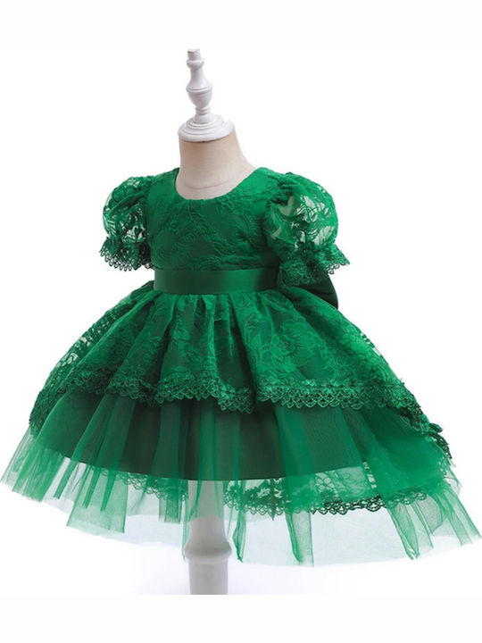 Children's Dress Short Sleeve Lace Green