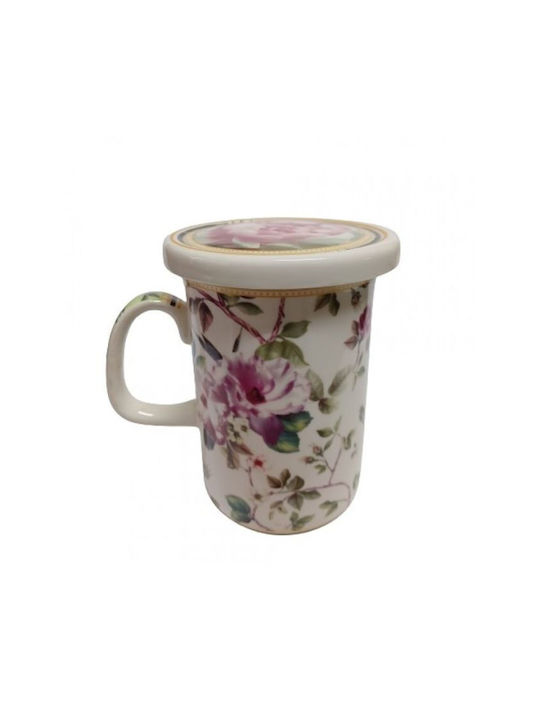 Karvounis Tasse aus Porzellan mit Deckel Rosa 380ml 1Stück