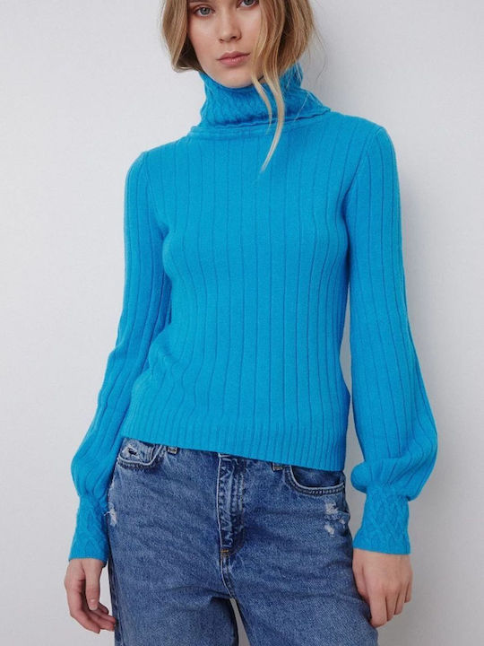 BSB Women's Long Sleeve Sweater Turtleneck Turquoise