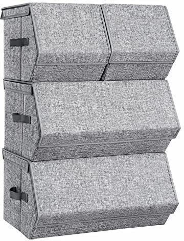Songmics Stoff Aufbewahrungsbox mit Deckel Graue 35x25x50cm 4 Stück