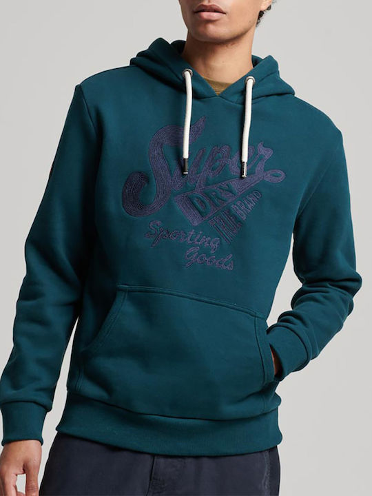 Ovin Athletic Script Graphic Sweatshirt with Hood Petrol