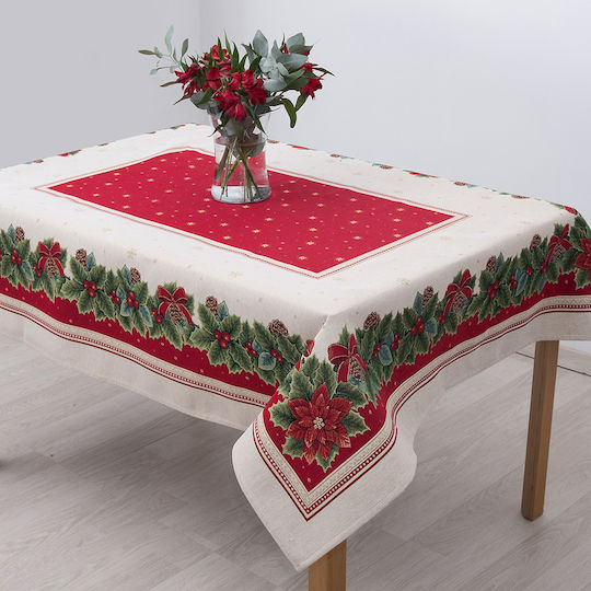 Dimeco Christmas Tablecloth Fabric Red L220xW140cm.